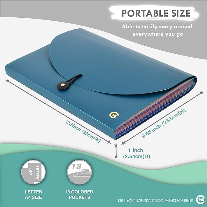 CNK File Folders Organizer with 13 Pockets Accordion Expanding Folder For Documents Receipt Document Paper Pocket Filing Products Accordian Important expandable holder files alphabetical Labels Letter