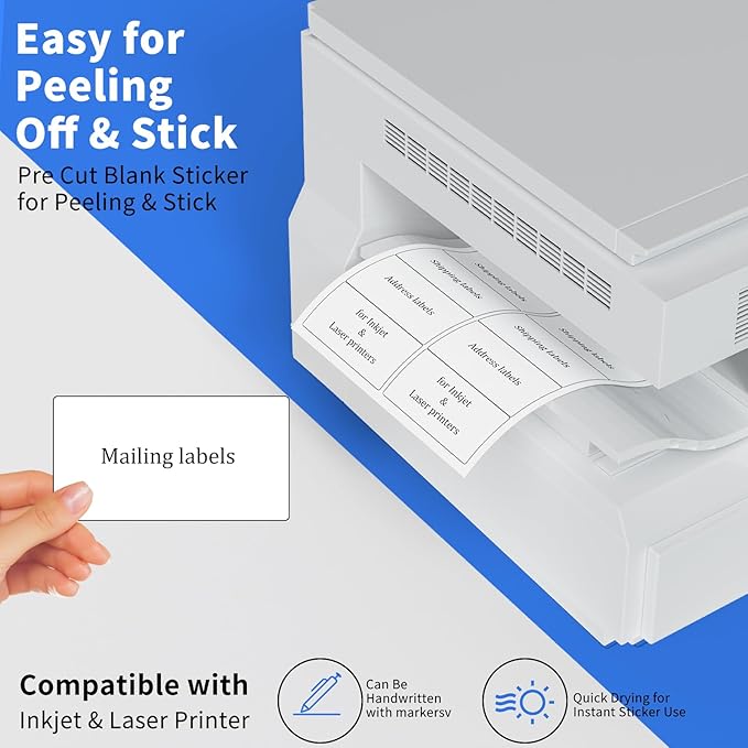 2"x4" Shipping Address Labels, 10-UP Blank Mailing Labels, White Self-Adhesive Customized Stickers for Inkjet and Laser Printer [200 Sheet, 2000 Labels]