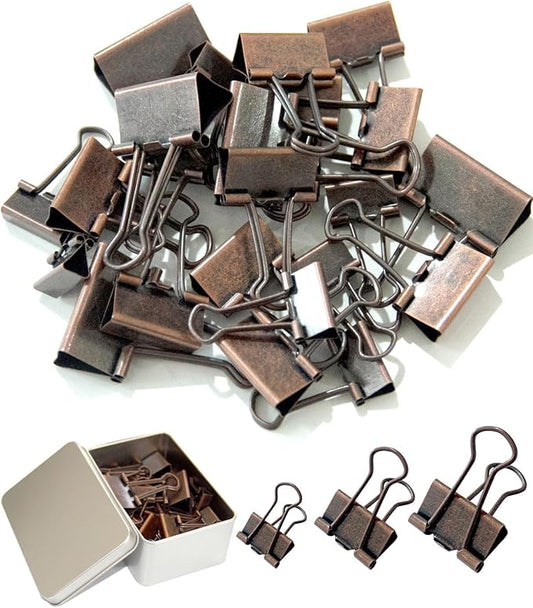 Assorted Binder Clips 0.75/1/1.25in 25-Pack - Copper Tone Clips for Office & Home