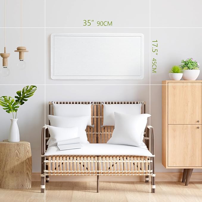 Bulletin Board, 35 x 17 1/2 inches Felt Board - Decorative Pin Board, Cork Board Alternative for Wall, Foldable Picture Board Self-Adhesive Vision Board Prayer Board with 20 Pushpins - White