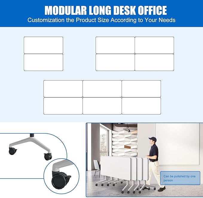 Conference Table, Folding Conference Desk Modern White, Seminar Table with Wheels, 2-10 People for Office, Meeting Break Room(4, 1915, 61IN)