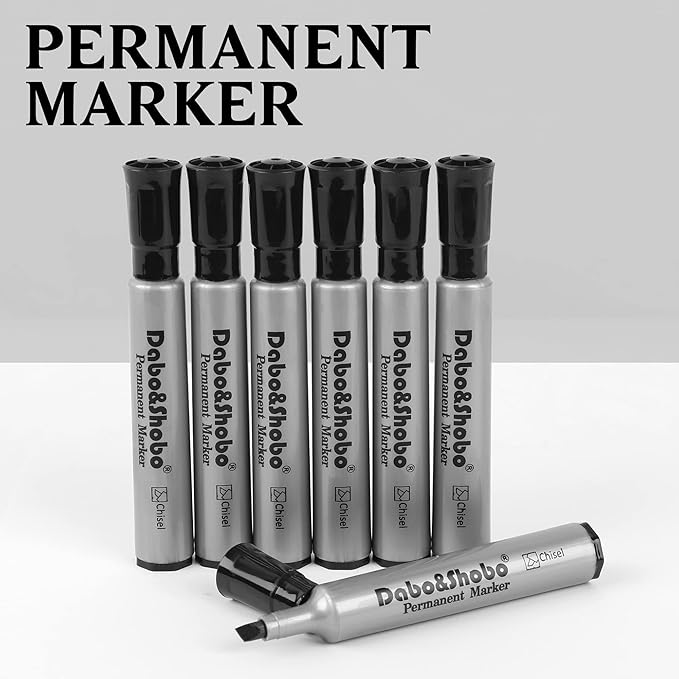 Dabo&Shobo 72 Pack Permanent Markers, Chisel Point, Quick Drying Ink, Black Permanent Markers, Works on Plastic,Wood,Stone,Metal and Glass for Doodling, Marking…
