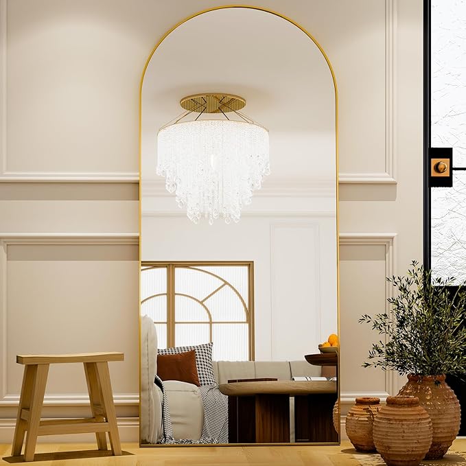 GLSLAND - 20x57 inch Arched Full Length Mirror - Floor Mirrors Aluminum Alloy Frame Full Body Dressing Mirror for Bedroom, Living Room,Black