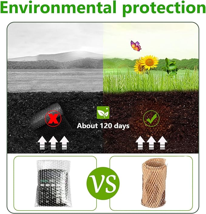 Honeycomb Packing Paper, 12" x 400' Honeycomb Cushioning Wrap Roll for Moving Shipping Packaging Gifts, Recyclable Honeycomb Paper Bubble Paper Wrapping with 20 Fragile Sticker Labels