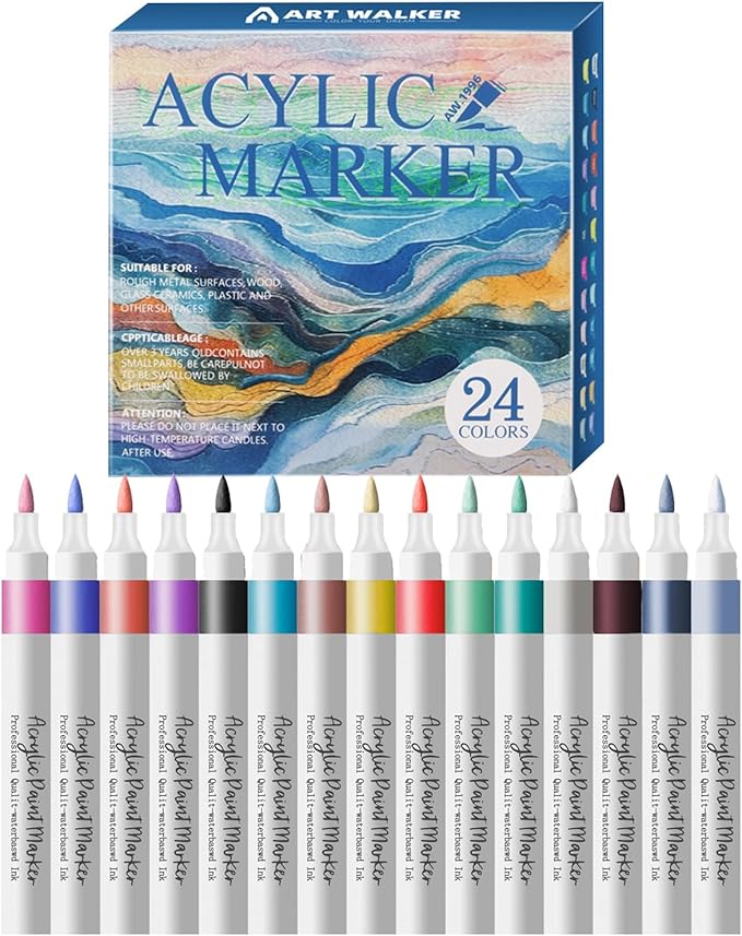 24 Colors Brush Markers Pens,Water-based Ink and Quick-Drying,Painting Supplies Perfect for Plastic Sheets Fabric Bags Ceramics Stone Pottery Wood and Handmade Crafts（24 Colors）