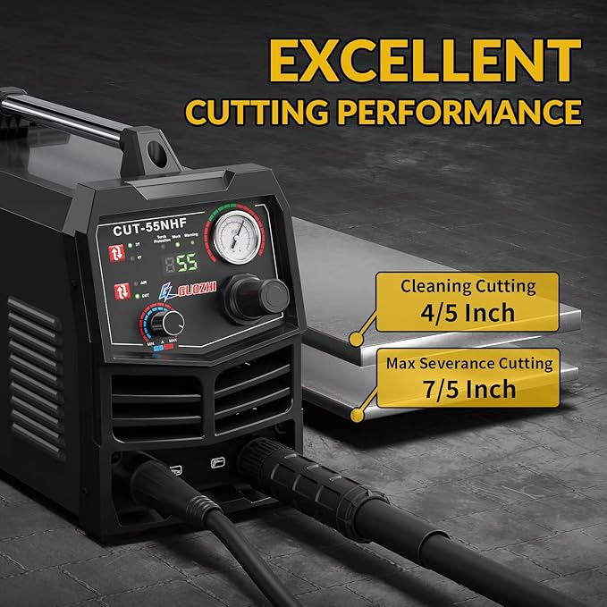 GZ GUOZHI CNC Plasma Cutter, 55 Amp Non-HF Non-Touch Pilot Arc, THC Torch Height Control Enabled, Dual Voltage 110V/220V Digital Plasma Cutter Machine