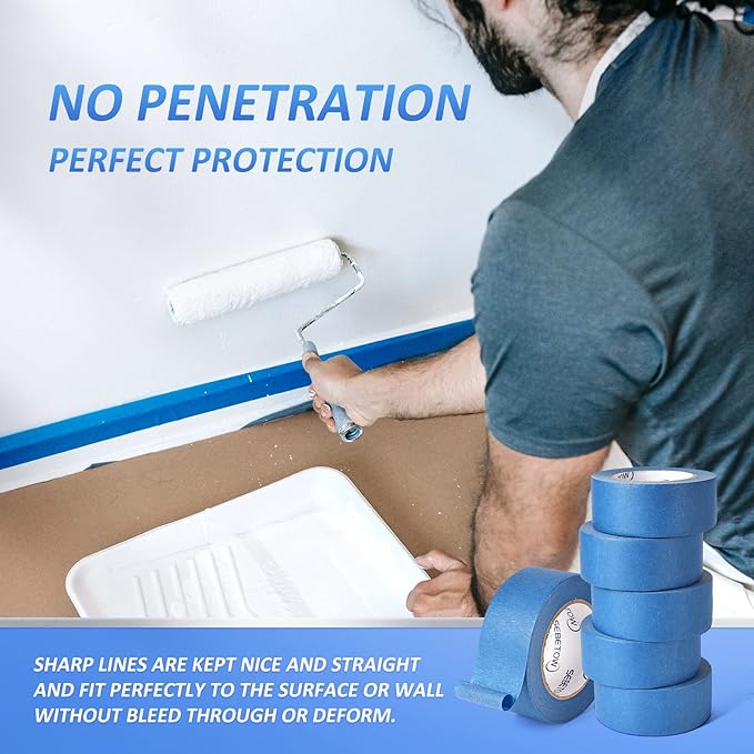 10 Rolls Painters Tape 2 inch Bulk Painter Tape Blue Wide Roll, Blue Masking Tape, 2 Inches x 55 Yards for General Purpose Wall Painting, Home Improvement