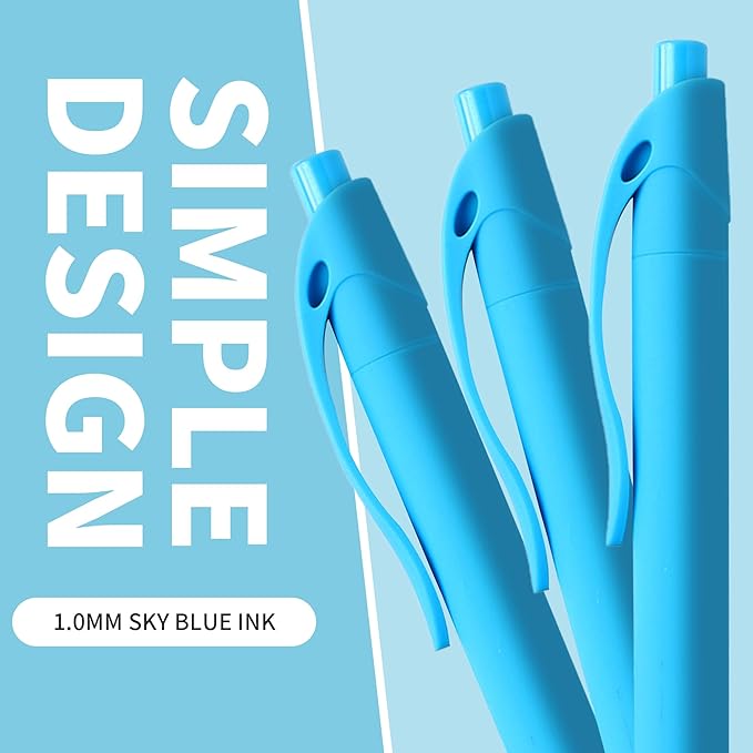 deegtran Pens Bulk, 50 Pack No Bleed Sky Blue Click Pen, Wholesale Retractable Ballpoint Pens, Pens Medium Point, Smooth Ink Pen, 1.0MM Sky Blue Ink