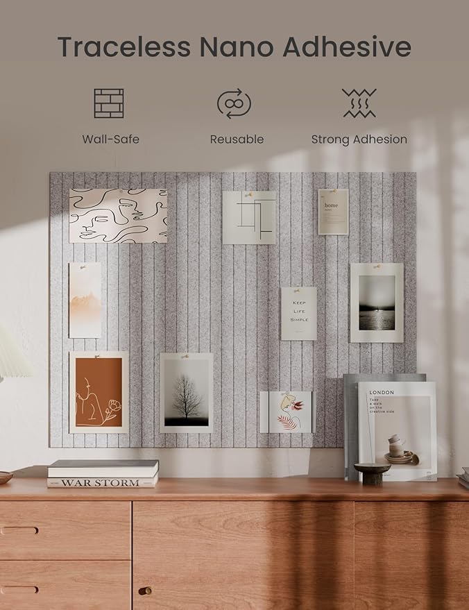 Bumusty Large Cork Board Alternative-47 x35 Felt Bulletin Board Tiles, with 30 Pushpins, 70 Adhesive Tabs, 12-Pack Slat Wall Paneling, Cork Boards for Office Push Pin Board Felt Board-Marble Gray