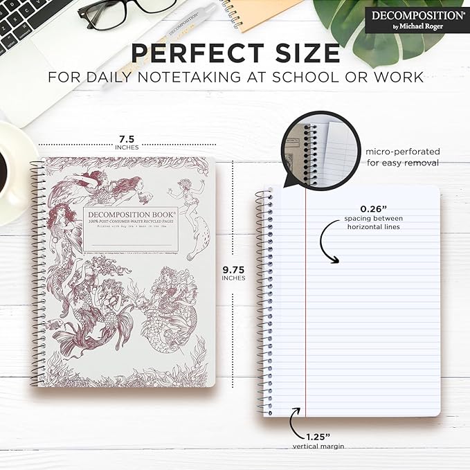 Decomposition Pear Bears College Ruled Spiral Notebooks – 9.75 x 7.5 Journal with 160 Lined Pages – Notebooks for School Supplies, Home & Office – 100% Recycled Paper – Made in USA