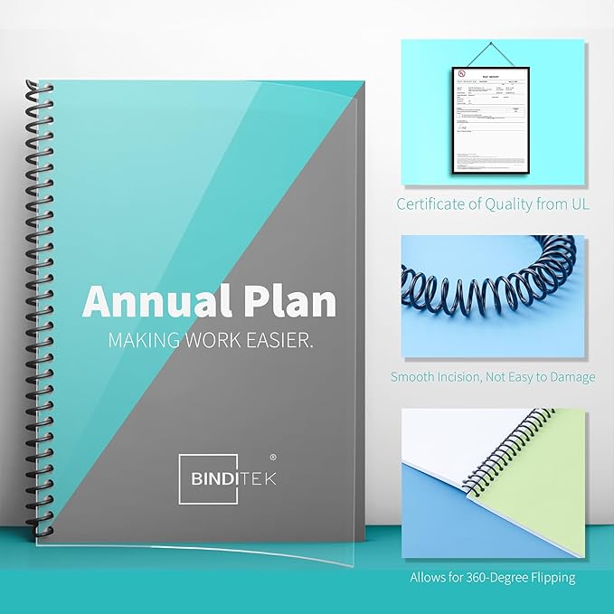 Binditek 50 Pack Plastic Spiral Binding Coils, 10mm(3/8"), 75 Sheet Capacity, 4:1 Pitch, Black, 48Loops, for Letter Size, for Students and Coworkers