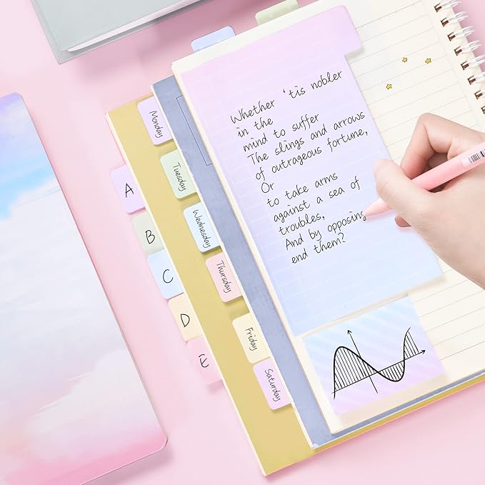 Hommie Sticky Notes Set Tabs 410 Pack Color Pads Divider Sticky Notes with Bookmark Index for School Supplies, 60 Ruled, 40 Per Dotted, 60 Per Rectangular, 6x25 Index Tabs