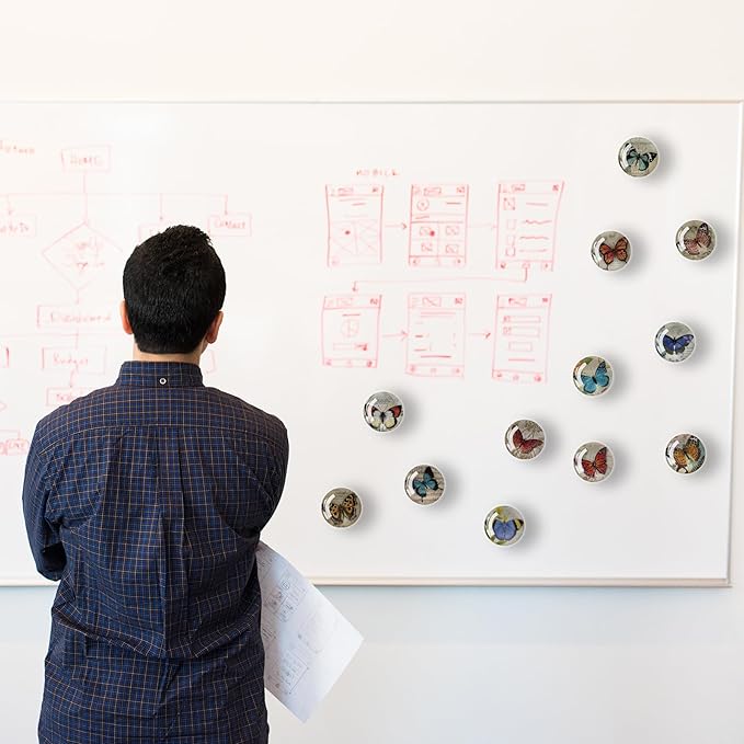 12Pcs Glass Refrigerator Magnet Fridge Sticker,Butterfly Fridge Magnets Decoration for Crafts,Strong Fridge Magnets for Kitchen, School,Office Whiteboard, Cabinet and Dishwasher