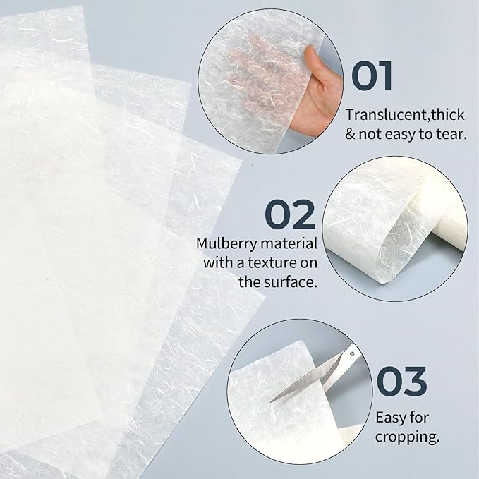 50/100 Sheets FIVEIZERO A4 Mulberry Paper Sheets Natural Fiber Rice Papers,8.3x11.7in Natural Decoupage Tissue Paper for Writing Painting, Decorative &Card Making Papers DIY Craft