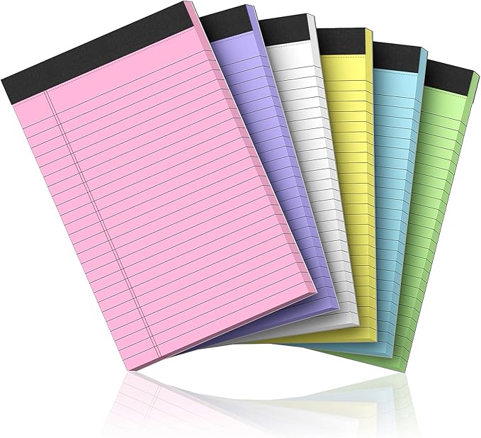 6 Pack Note Pads 5 x 8 Inch Colored Small Legal Pads 5 x 8 Pink Notepad Perforated Writing Pads Lined Paper Pads of Paper College Ruled Paper 30 Sheets Notebook To Do List for School, Office, Home