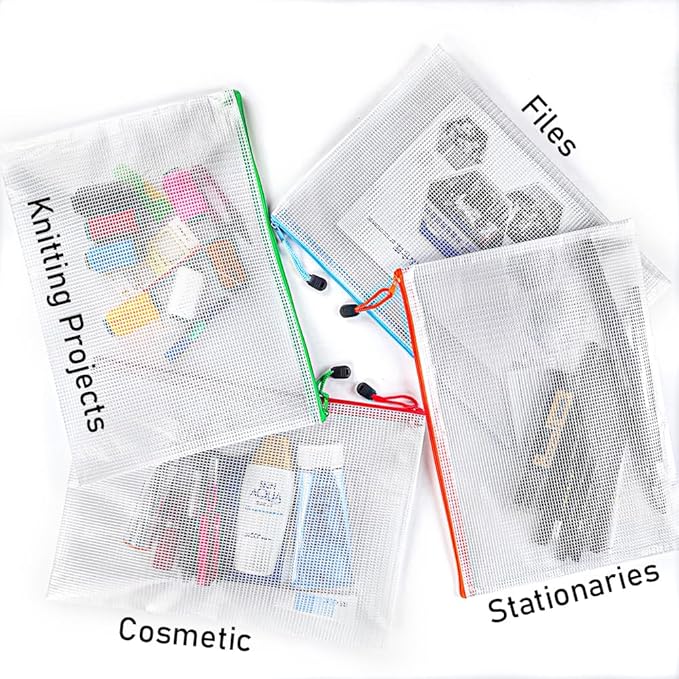 D-KINGCHY 24Pcs Zipper Storage Bags, Plastic Mesh Zippered Pouch for Organization, Waterproof Versatile Bags for Office Supplies School Travel