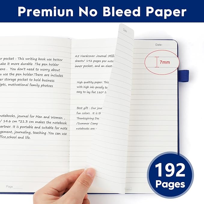 A5 Lined Journal Notebooks for Work, 192 Pages, Medium 5.7 x 8.3inch, College Ruled, Vegan Leather Hardcover Journals for Women Men,1 Pack