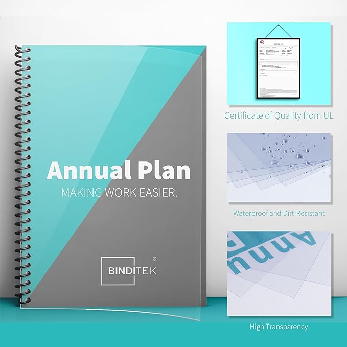 Binditek 100 Pack 6 Mil PVC Binding Report Covers, 8.5 x 11 Inches, Letter Size, Square Corners, Un-Punched, Office Supplies