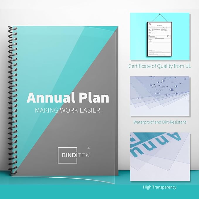 Binditek 200 Pack 10 Mil PVC Binding Report Covers, 8.5 x 11 Inches, Letter Size, Square Corners, Un-Punched, Office Supplies