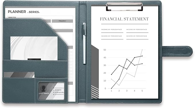 Clipboard Folder Padfolio A4, Mymazn Writing Portfolios Faux Leather Clipboards with Cover for Legal Pad Holder Letter Size 8.5 x 11 for Business Conference Notepad Clip Board (Gray Green)