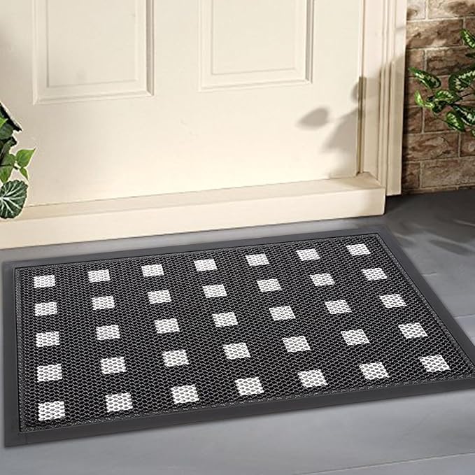 Front Door Mat Indoor/Outside Entrance 35"x24" Waterproof,Rubber Heavy Duty Outdoor Rug for Back Door Dirt Trapping,All Weather Entryway Mat,Black and White