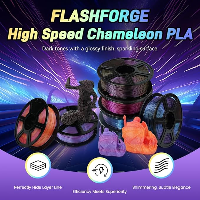 FLASHFORGE Chameleon Rapid PLA Filament 1.75mm Burnt Titanium, PLA Color Shift High Flow Speedy 3D Printer Filament, Max 500mm/s Fast Printing, Display Shimmering Effects from Various Angles and Light