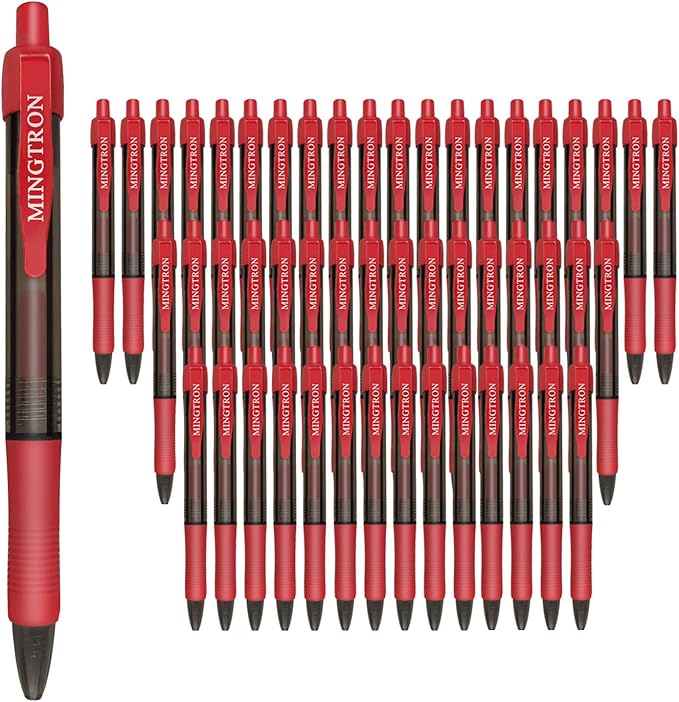 50 Pack Retractable Gel Ink Rollerball Pen, Ink Pen, Red Pen, Pen Set, Ball Pen, Bulk Pens, Journal Notebook Writing Office Supplies Pens, School Supplies, Extra Fine, 0.5MM, Red Ink