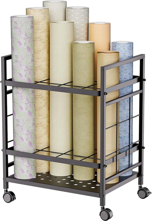 GIOTORENT Blueprint Storage Rack, Blueprint Holder with Wheels, Used for Storing Map/Poster/Blueprint/Architectural Construction Plan, 12 Slots, 2 Brakes, Silent Wheel for Home, Office, School(Black)