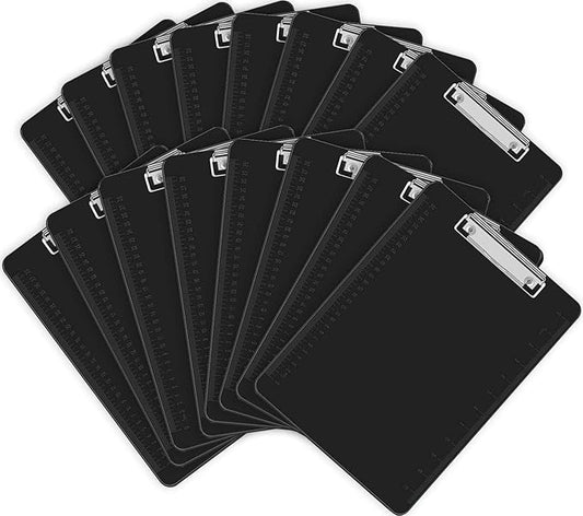 HERKKA 15 Pack Plastic Clipboards - Black, Low Profile A4 Letter Size, 12.5 x 9 Inch