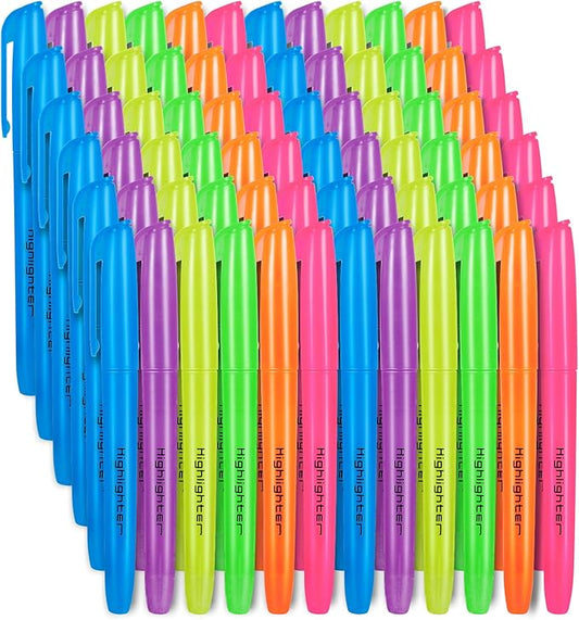 BESARME 60 Pack Highlighters Bulk Highlighter Assorted Colors 6 Colors Fluorescent Highlighters Markers for Home School Office