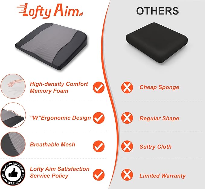 Car Seat Cushion, Comfort Memory Foam Car Cushions for Driving - Sciatica & Lower Back Pain Relief, Driver Seat Pillow for Auto, Office Chair, Wheelchair - Black&Gray