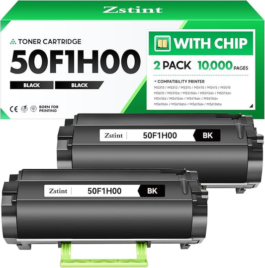 50F1H00 Toner Cartridge with chip Black 2-Pack High Yield Replacement for Lexmark 501H 50F1H00 Toner Compatible with Lexmark MS310 MS312 MS315 MS410 MS415 MS510 MS610 Laser Printer Ink dn d dtn de dte