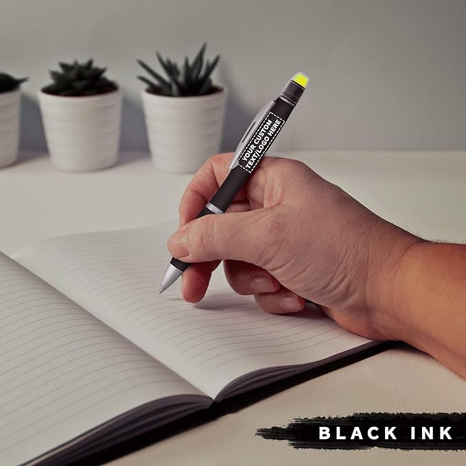 DISCOUNT PROMOS 100 Marathon Gel Highlighter Pens Pack - Customizable Text, Logo - Twist Mechanism, Ballpoint - Black