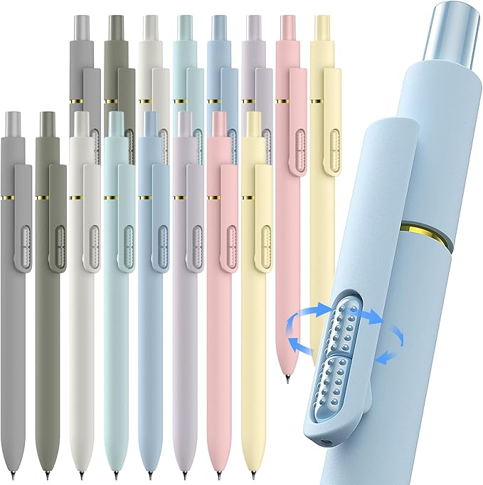 16 Pcs Gel Ink Pens, 0.7mm Fine Point for Smooth Writing Journaling Aesthetic Pens, Black Quick-Dry Long Lasting Fidge Pens, Cute School Office Supplies Gifts for Women （Morandi-Black Ink）