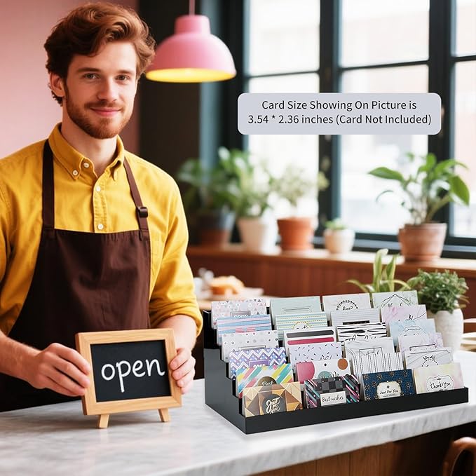 Acrylic Business Card Holder for Desk Multiple Business Card Holders 28 Slot 7 Tier Large Business Card Organizer Business Card Display Rack Black Plastic Business Card Stand for Home Office