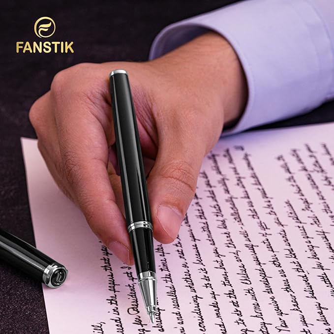 Black & Silver Luxury Rollerball pen (Made In USA) fancy gift set for women, Chrome Finish, Professional executive pen gift set for men (Lux Rollerball Black-Silver)