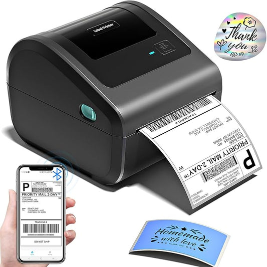 Bluetooth Shipping Label Printer 4x6 - D450BT Thermal Label Printer for Shipping Packages, Small Business, Home, Office, Compatible with Amazon, Ebay, Etsy, USPS