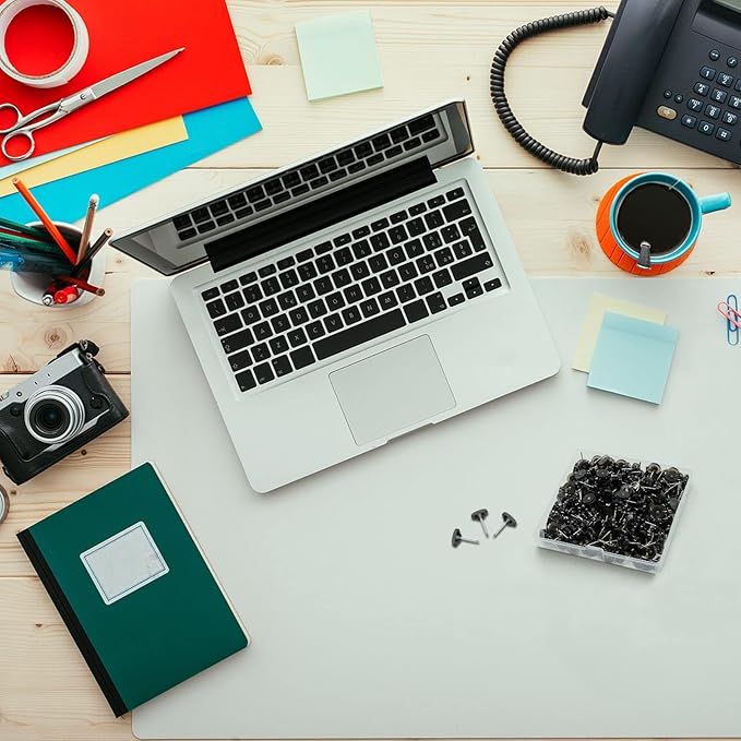 Black Push Pins for Cork Board,Flat Thumb Tacks for Wall Hangings,120 Pcs Flat Head Push Pins for Bulletin Board Plastic Thumb Tacks Steel Point in Reusable Box