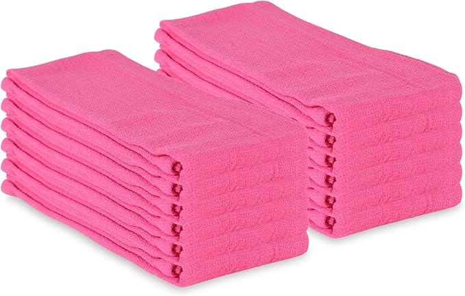 Arkwright Surgical Huck Towels - (Pack of 12) Lint Free & Highly Absorbent Pre-Treated Cotton Cleaning Cloths, Perfect for Medical, Auto Detailing, Window Glass, and Shop, 16 x 26 in, Pink