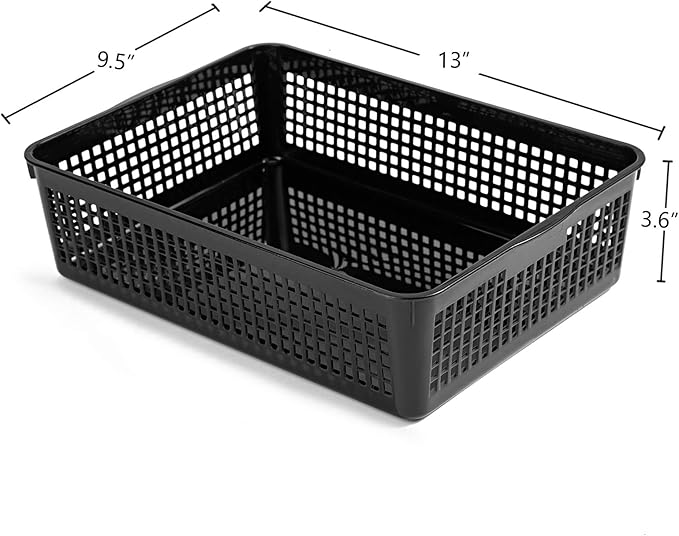 A4 Size Plastic Paper Storage Trays,Desktop File Organizer Baskets,6-Packs (Black)
