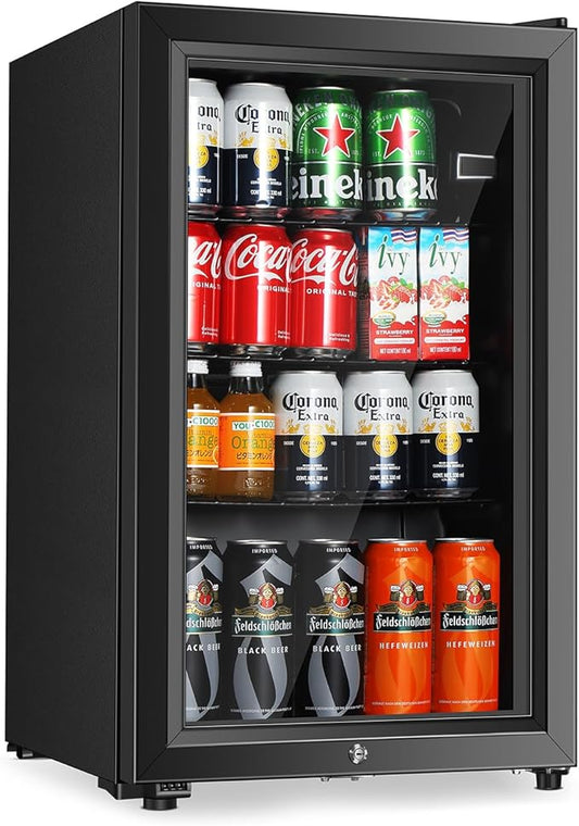 Beverage Refrigerator, 2.3 Cu.Ft, Mini Fridge with Glass Door for Soda Beer, Freestanding Beverage Cooler for Office, Bar, Adjustable Shelving&Adjustable Foot