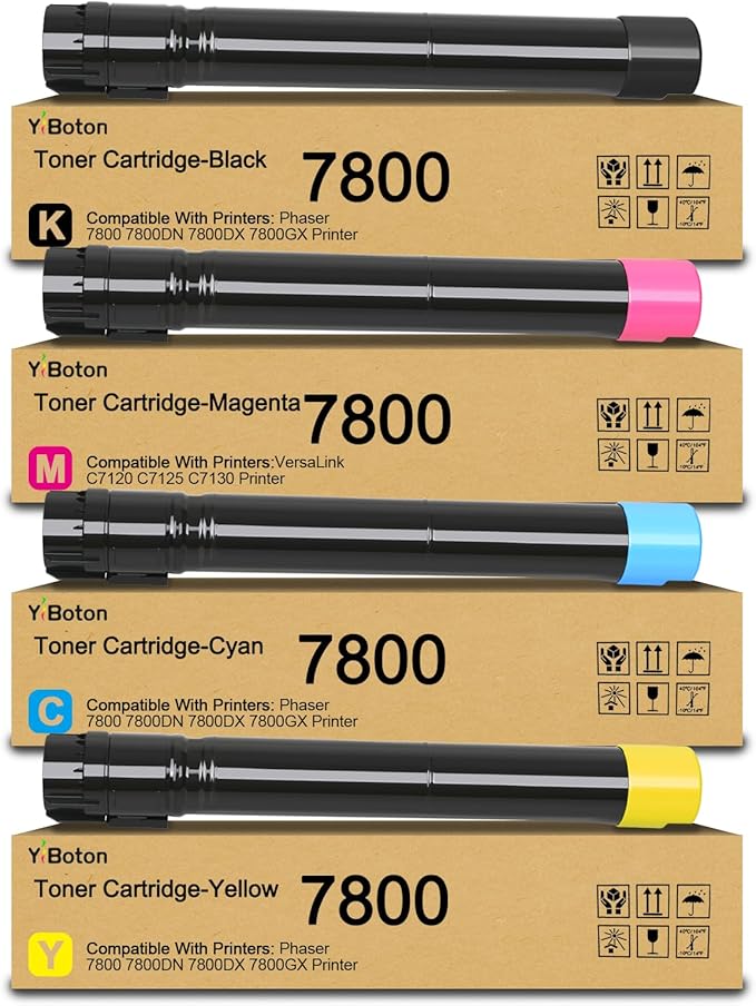 High Yield Phaser 7800 106R01569 106R01566 106R01567 106R01568 Toner Cartridge Set Replacement for Xerox Phaser 7800 7800DN 7800DX 7800GX Printer.4-Pack Black Cyan Magenta Yellow