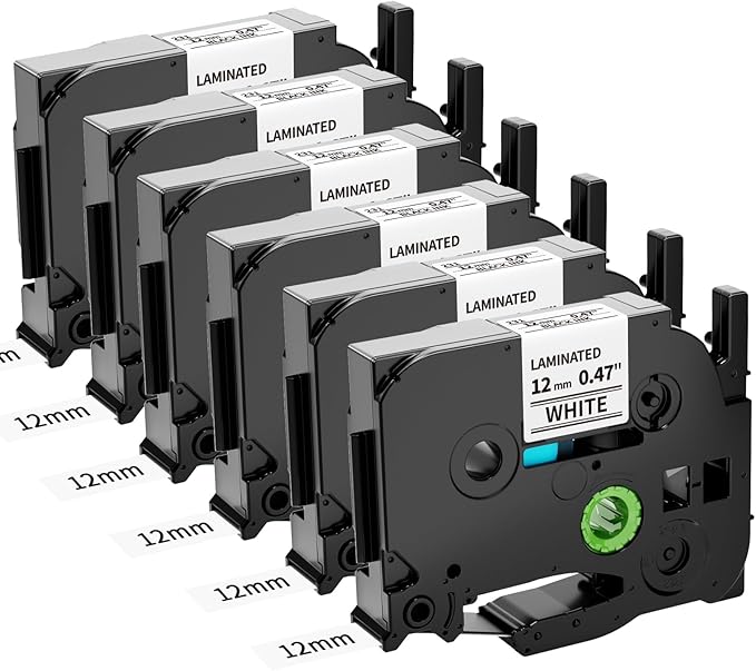 Airmall Replacement for Brother P-Touch Cube Plus PTH110 PT-1750 PT-P710BT PT-D410 PT-P700 Label Tape Tze-231 1/2 Inch x 26.2 ft(8m) TZe TZ Tape Refill Label Maker Tape 12mm 0.47 White, 6-Pack