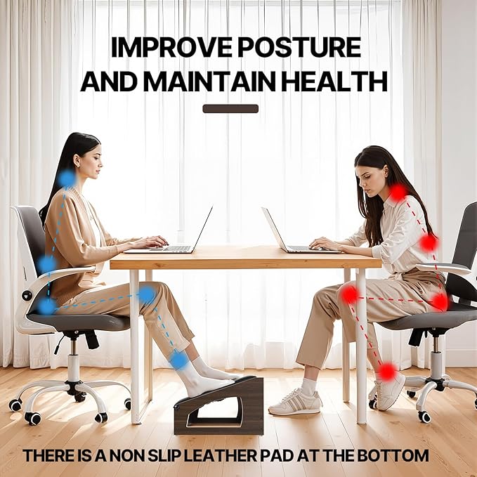 Ergonomic Foot Rest, 4 Adjustable Height Foot Stool,Footrest Under Desk， Flip Over Office Desk Foot Rest, Improving Posture, Promoting Blood Circulation（Espresso）