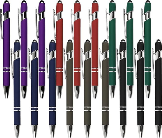 Ballpoint Pen with Stylus Tip, Soft Touch Click Metal Pen, 1.0mm Medium Point, Black Ink, 18 Count(6 Colors)