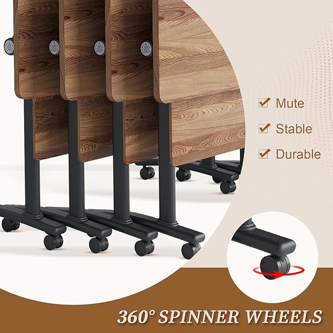 Folding Conference Room Table, Modern Conference Tables with Silent Wheels, Large Rectangular Mobile Training Tables for Office Classroom, Foldable Modular Boardroom Seminar Table (4pack L47.2in)