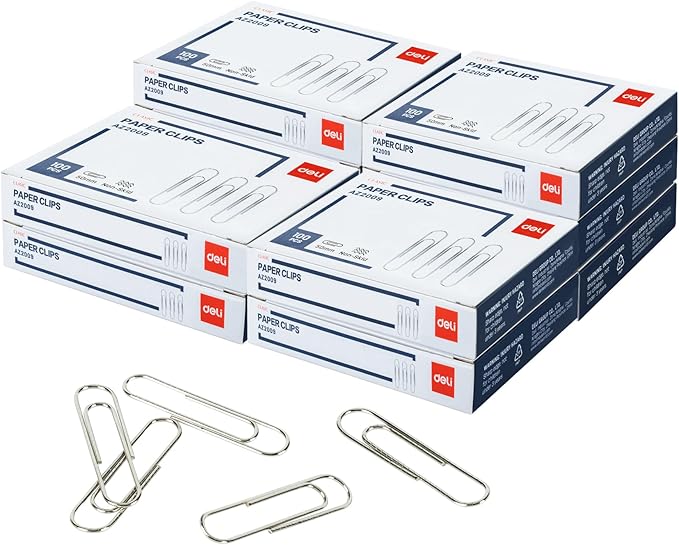 Deli Jumbo Paper Clips Nonskid, 1000 Large Paper Clips, 10 Boxes of 100 Each, Silver