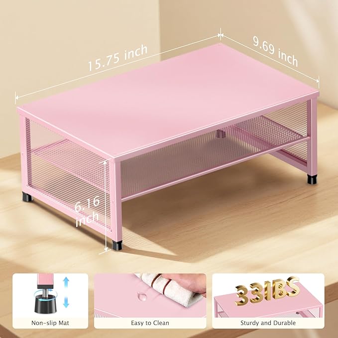 Computer Monitor Stand Riser, Desk Organizers and Accessories, Printer & Laptop Stand, Office Desk Accessories & Desktop Workspace Organizers for Office Supplies (Pink)