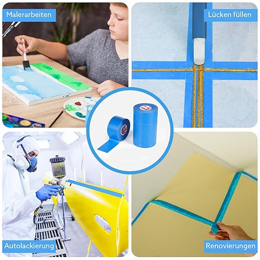 4 Rolls Painters Tape Blue Painters Tape 2 Inch Wide, Multi-Surface Masking Tape Bulk, 1.89 in x 220 Yd Total Blue Tape for Wall Painting Home Improvement DIY Crafts