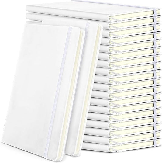 Honoson 20 Pack Lined Journal Notebooks A5 Hardcover Executive Notebook 5.5" x 8.3" PU Leather Wide Ruled Journals Bulk with Elastic Band for Home Business Office School Supplies(White)